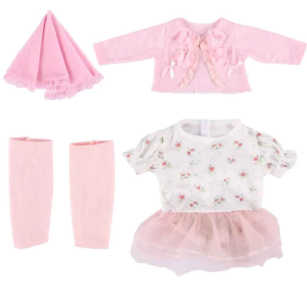 20" Reborn Baby Doll Pink Floral Lace Skirt Set 4pcs Clothing Accessories, photograph 2