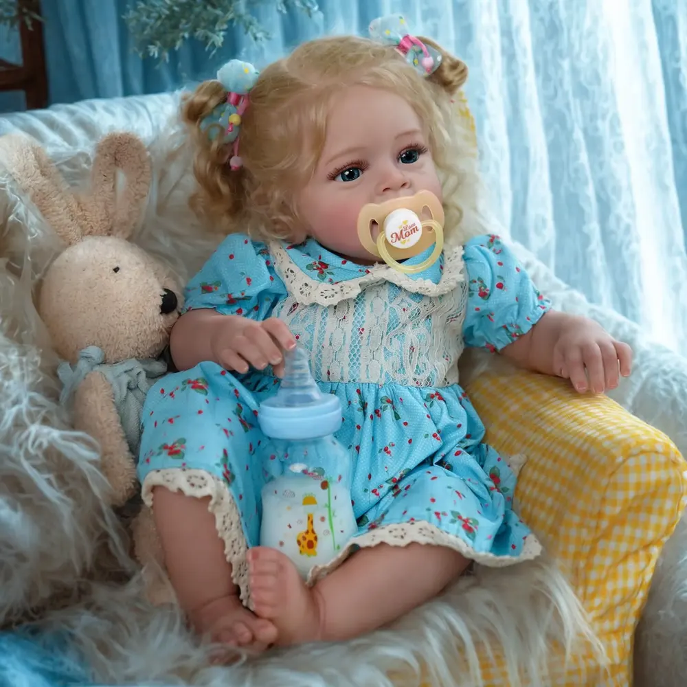 20" Lifelike Blue Eyes Handmade Silicone Vinyl Reborn Baby Girl Zidina, photograph 3