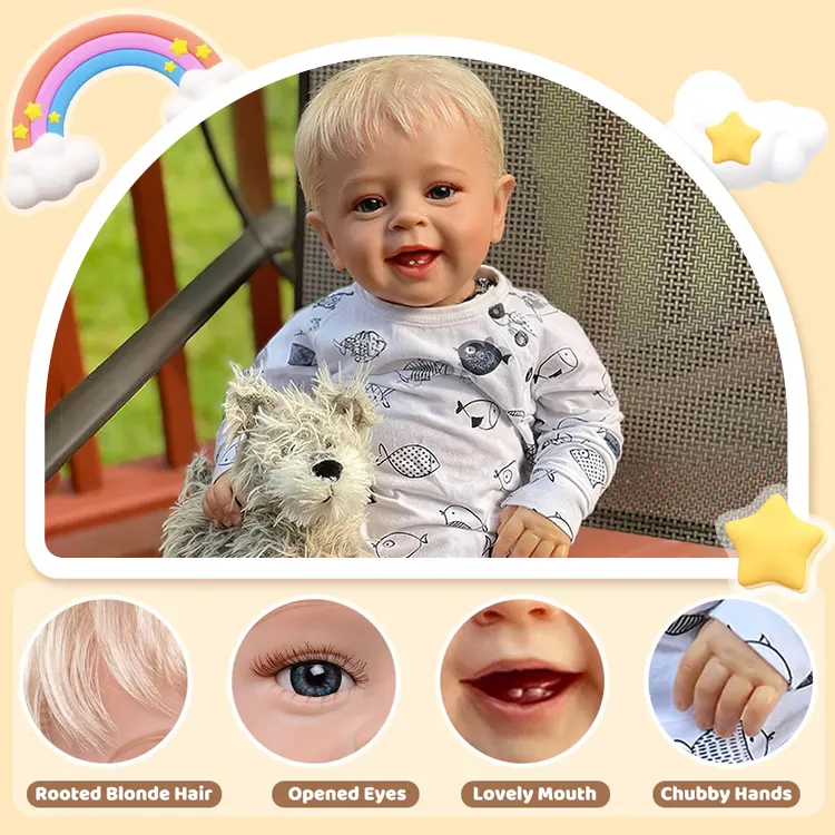 20" Lifelike Blue Eyes Handmade Weighted Cloth Reborn Baby Boy Toddler Doll Toy, photograph 2
