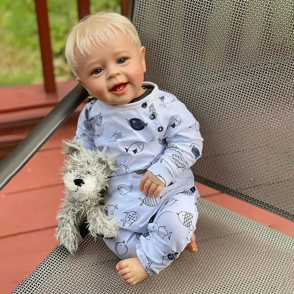 20" Lifelike Blue Eyes Handmade Weighted Cloth Reborn Baby Boy Toddler Doll Toy, photograph 4