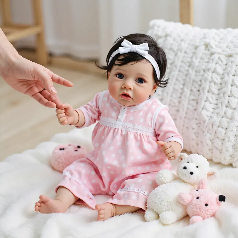 20" Lifelike Realistic Awake Girl Doll Named Vilina Reborn Baby Doll with Brown Hair, photograph 3