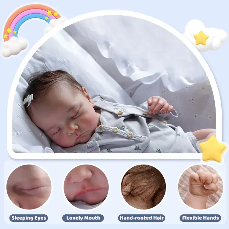 20" Newborn Lifelike Sleeping Baby Brown Hair Doll Girl Noda with Heartbeat & Sound, photograph 2