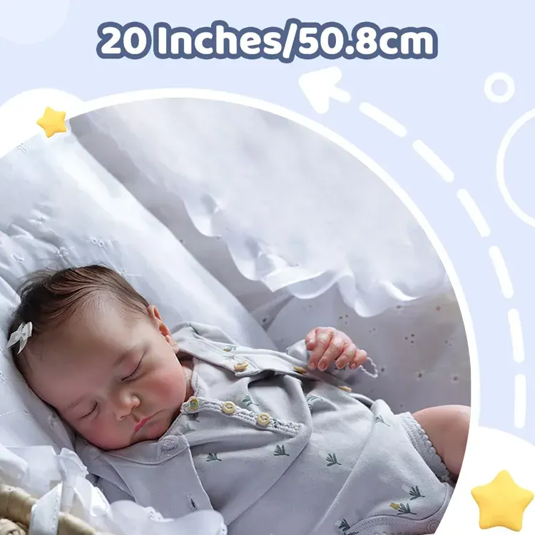 20" Newborn Lifelike Sleeping Baby Brown Hair Doll Girl Noda with Heartbeat & Sound, photograph 3