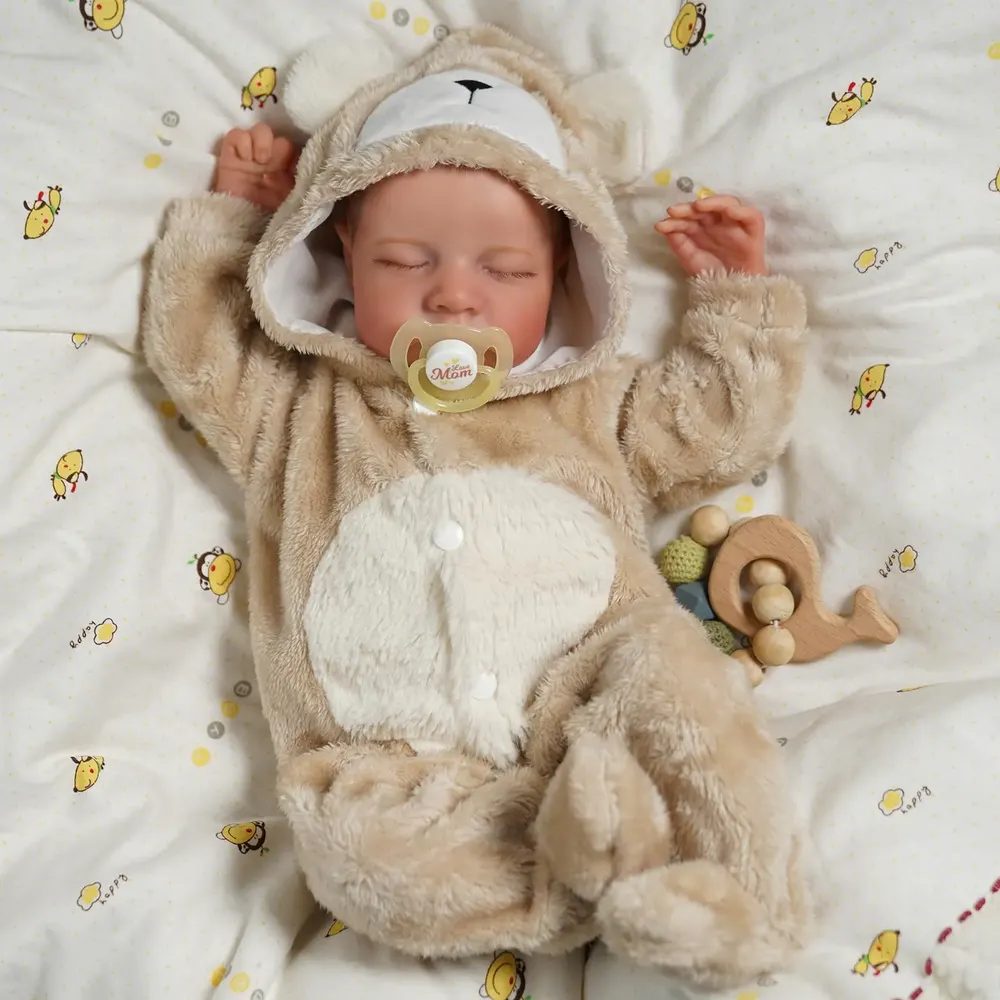 20" Newborn Lifelike Sleeping Baby Painted Hair Doll Boy Named Bussona