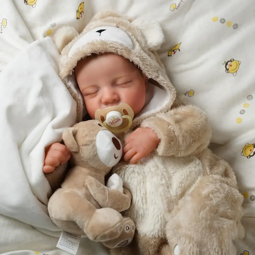 20" Newborn Lifelike Sleeping Baby Painted Hair Doll Boy Named Bussona, photograph 2
