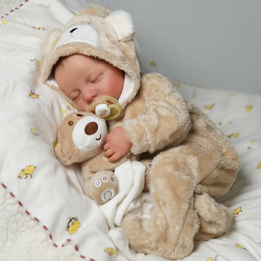 20" Newborn Lifelike Sleeping Baby Painted Hair Doll Boy Named Bussona, photograph 3