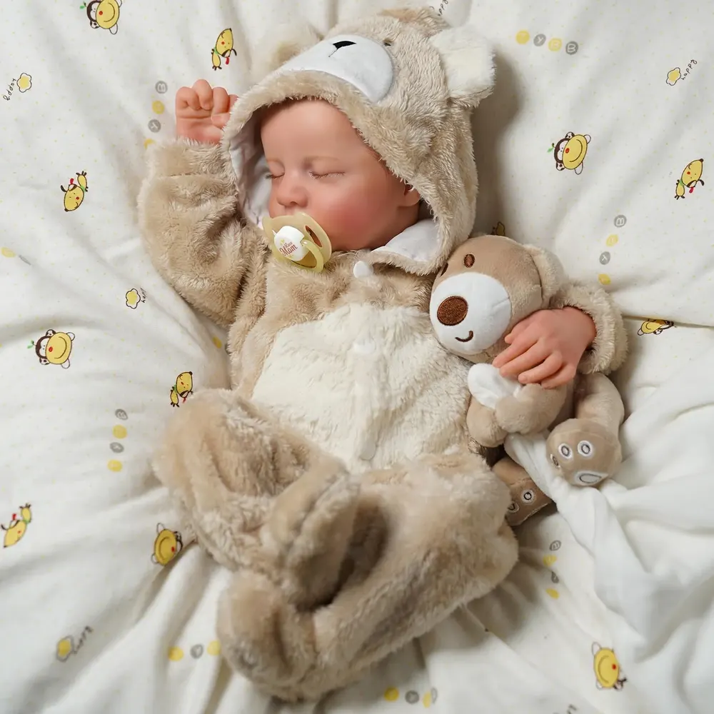 20" Newborn Lifelike Sleeping Baby Painted Hair Doll Boy Named Bussona, photograph 4