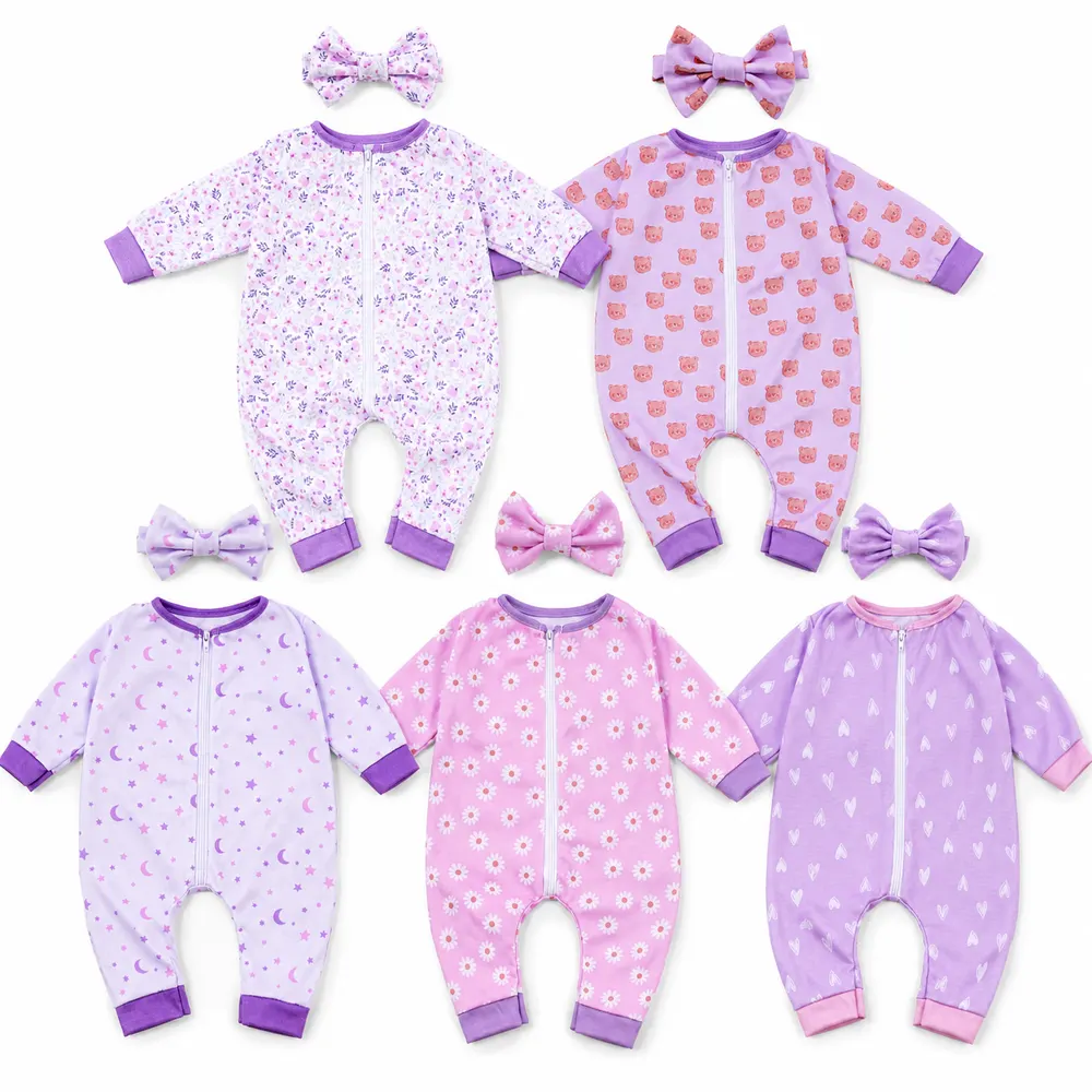 20" Pastel Print Doll Outfit 5 Sets with Matching Headbands for Reborn Baby Dolls