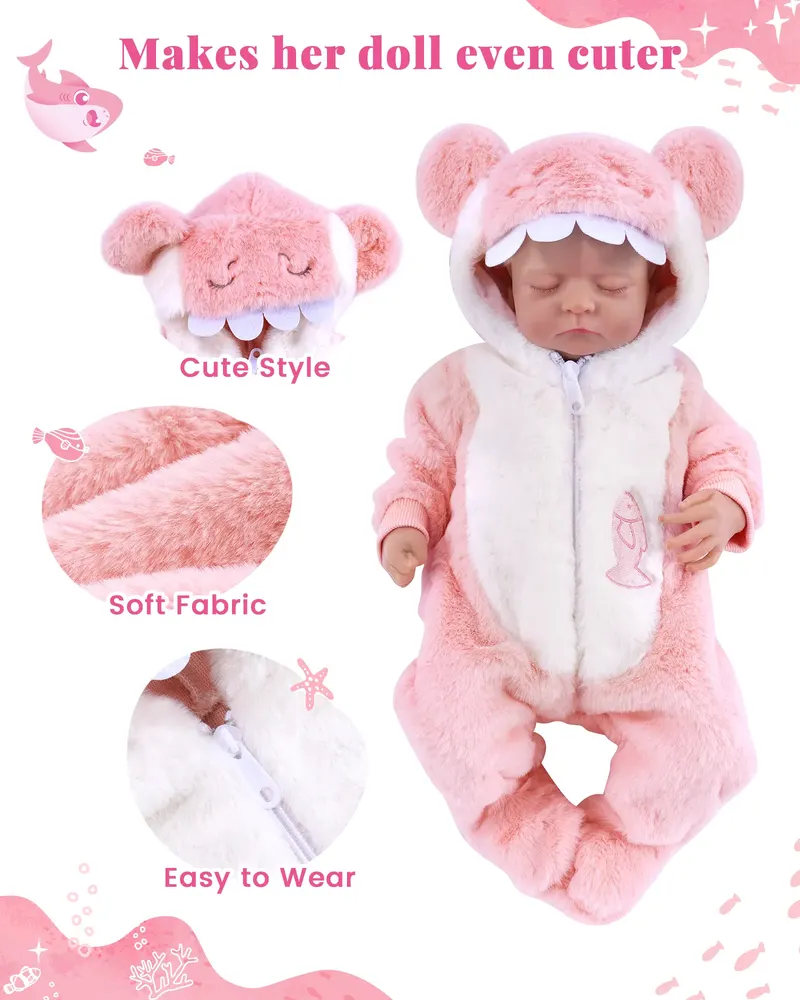 20" Pink Shark Set Cute Plush Bodysuit for Reborn Babies, photograph 2