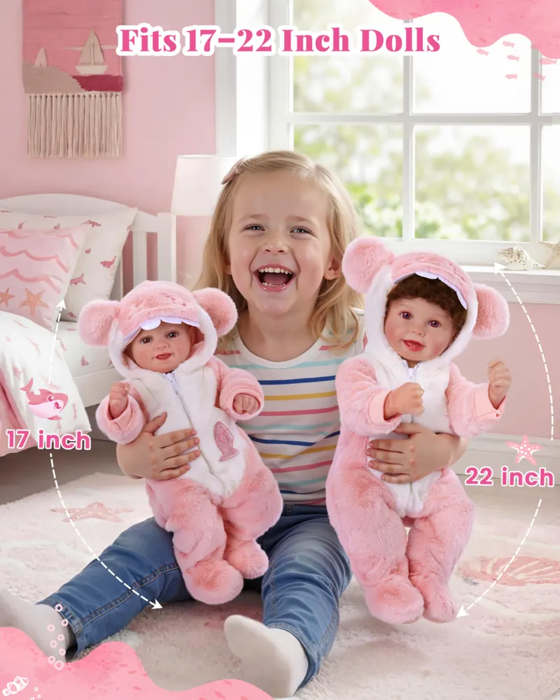 20" Pink Shark Set Cute Plush Bodysuit for Reborn Babies, photograph 5