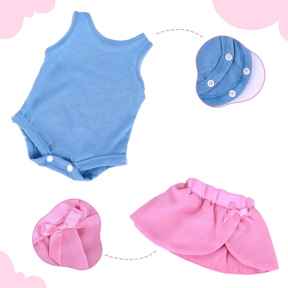 20" Powder Blue Ballet Outfit 6 Pcs Reborn Baby Doll Clothes Accessories Set, photograph 3