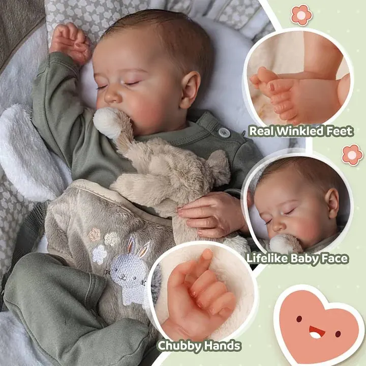 Heartbeat & Sound 20" Real Lifelike Nateka Sleeping Newborn Baby Boy Dolls, photograph 2
