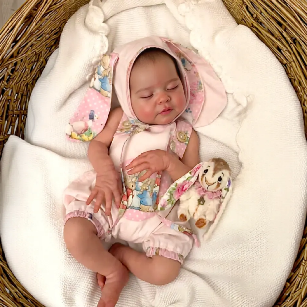 20" Realistic Vinyl Sleeping Baby Girl Doll with Painted Hair and White Skin Tone