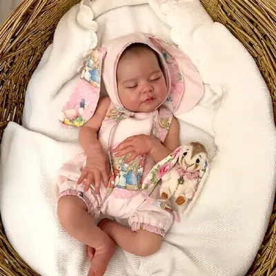 20" Realistic Vinyl Sleeping Baby Girl Doll with Painted Hair and White Skin Tone