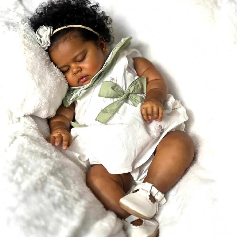 20" Reborn Baby African American Doll with Black Curly Hair