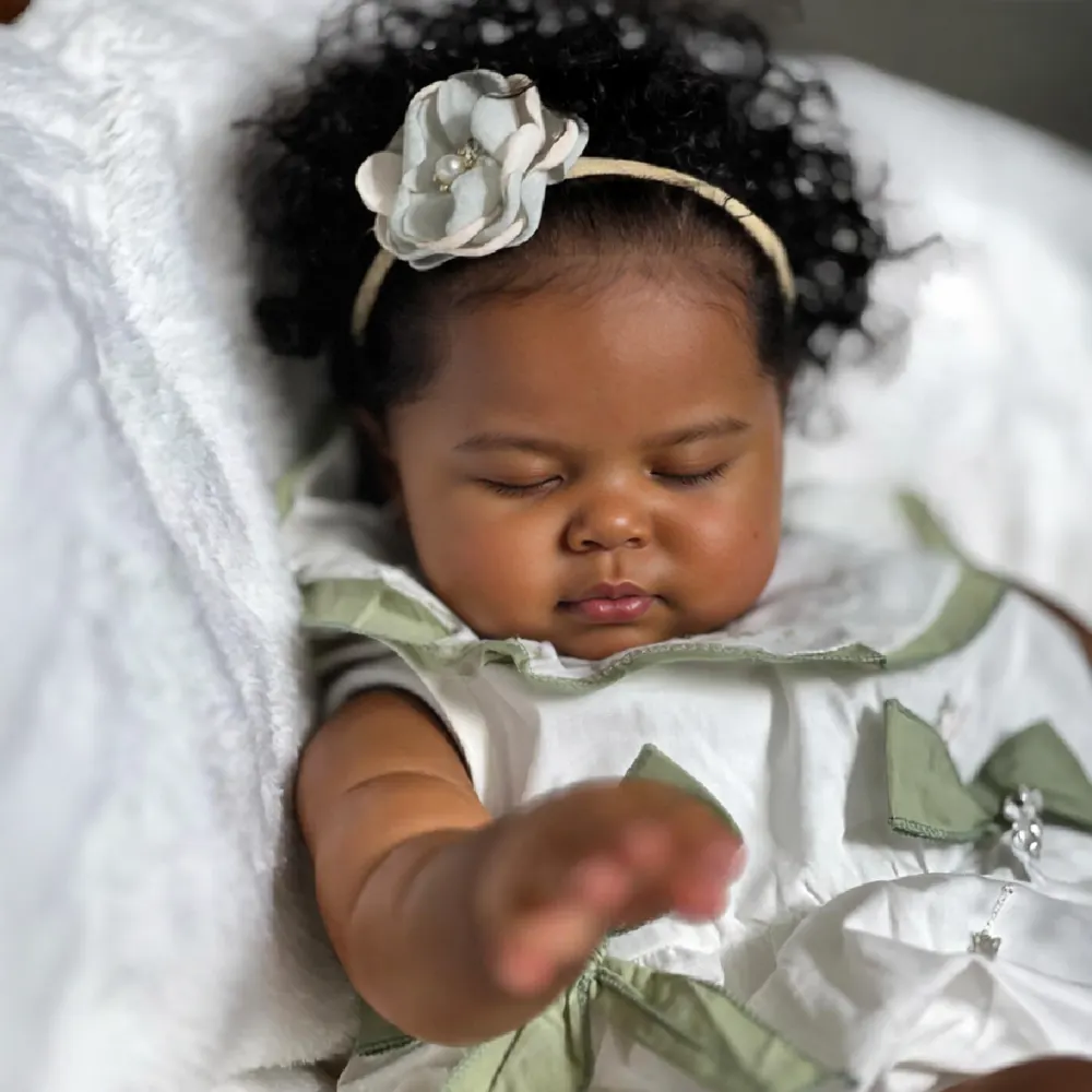 20" Reborn Baby African American Doll with Black Curly Hair, photograph 2