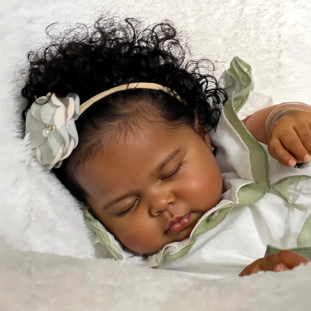 20" Reborn Baby African American Doll with Black Curly Hair, photograph 3