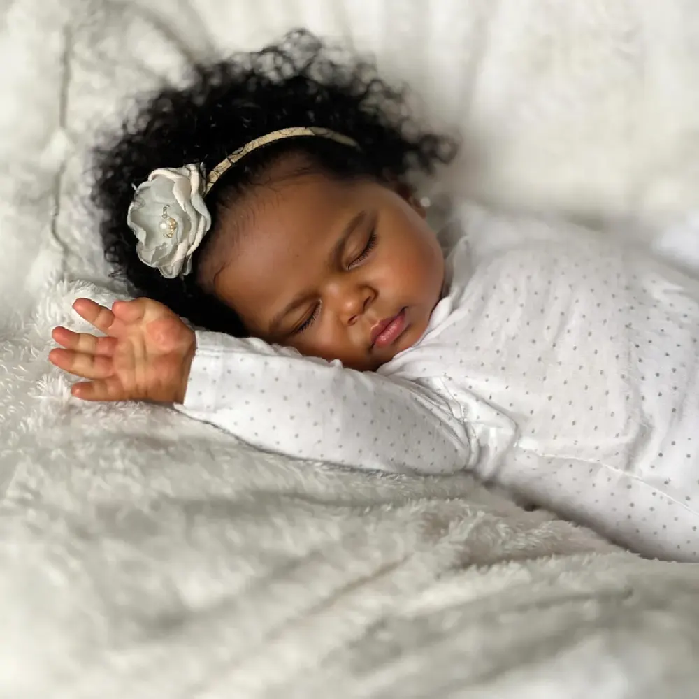 20" Reborn Baby African American Doll with Black Curly Hair, photograph 5