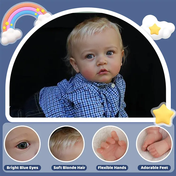 20" Reborn Silicone Vinyl Baby Boy Doll with Hand Rooted Blonde Hair, photograph 2