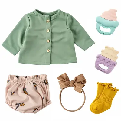 20" Reborn Baby Doll Green 6 Pcs Set Clothing Accessories