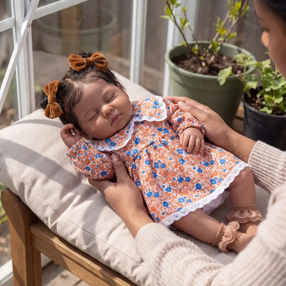 20" Reborn Baby Dolls Black with Smooth Skin, Toddler Girl with Sleeping Face, photograph 6