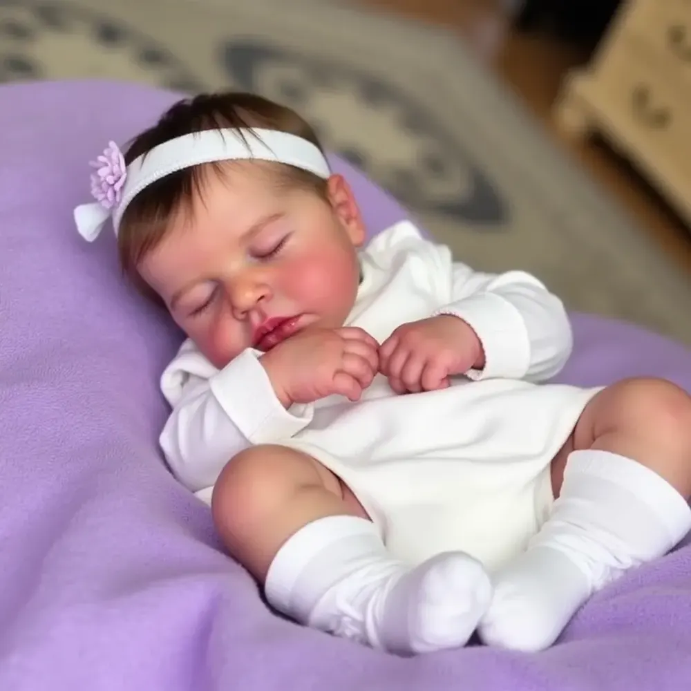 20" Reborn Lifelike Sleeping Baby Girl Fukion Cloth Body Reborn Doll Set, photograph 3