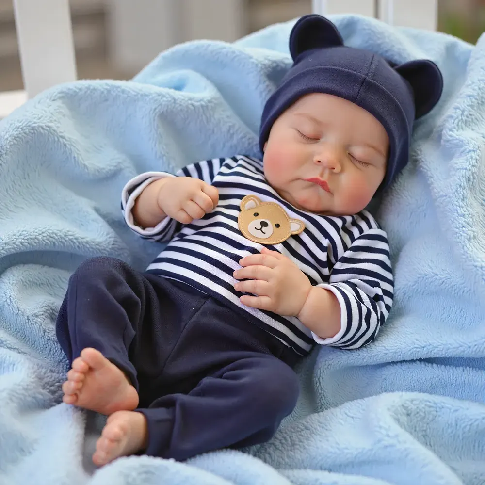 20" Reborn Newborn Sleeping Baby Doll Boy Jerly with Painted Hair, photograph 3