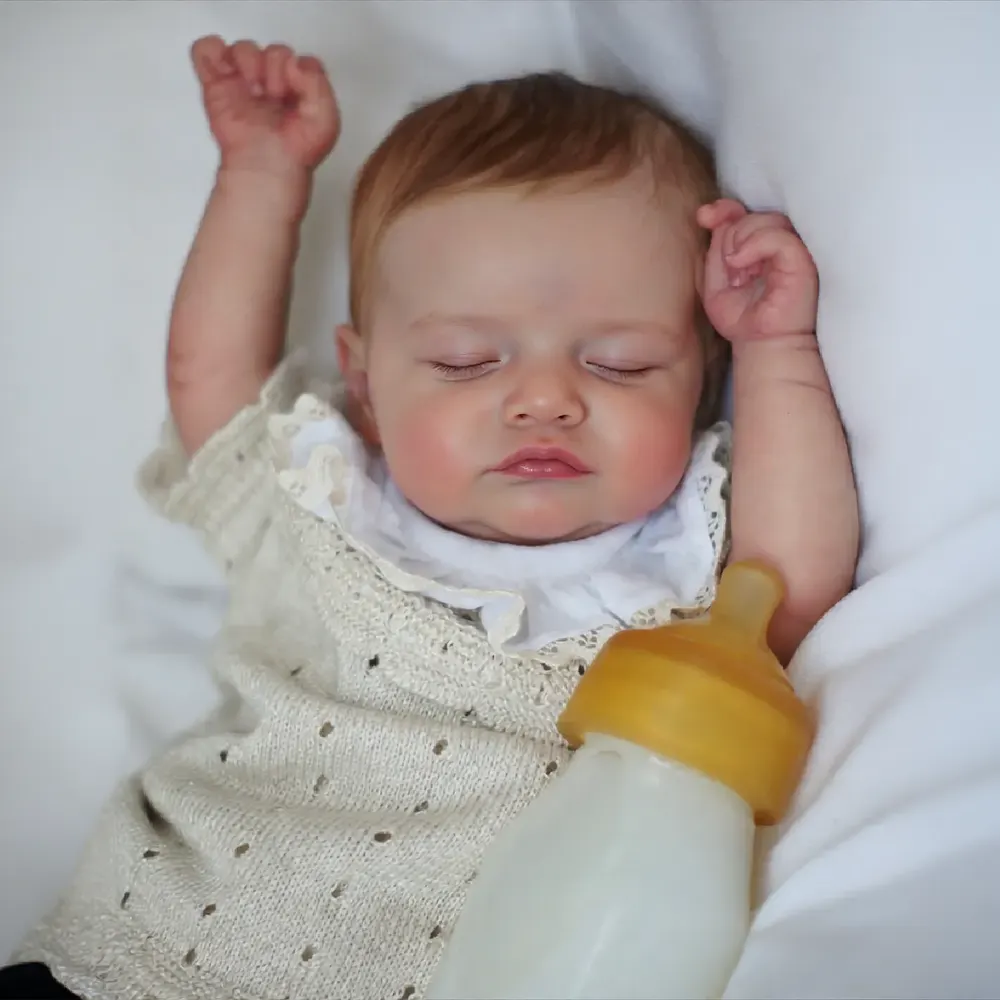 20" Soft Vinyl Newborn Baby Doll, Brown Hair, Closed Eyes, photograph 4