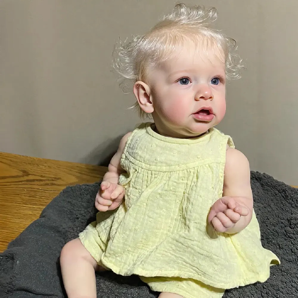 20" Soft Vinyl Toddler Girl With Blonde Hair and Blue or Brown Eyes, photograph 2