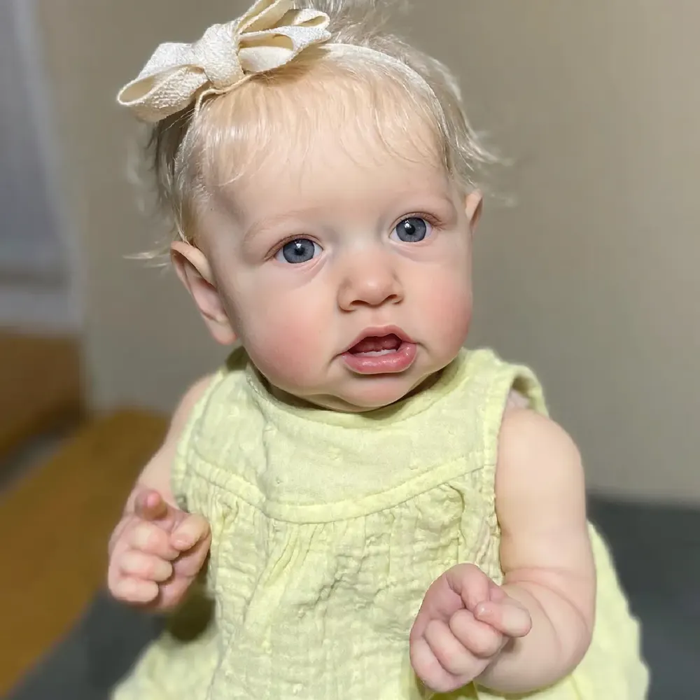 20" Soft Vinyl Toddler Girl With Blonde Hair and Blue or Brown Eyes, photograph 3