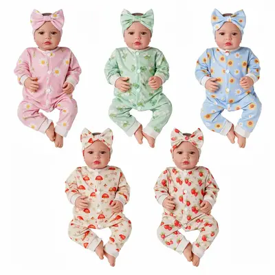 20" Sweet Floral & Fruit Romper Outfits with Headband 5 Sets for Reborn Baby Dolls