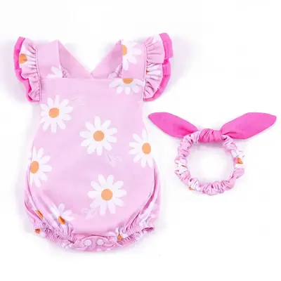 20" Sweet Pink Daisy Romper Outfit Set 2 Pieces for Reborn Baby Dolls
