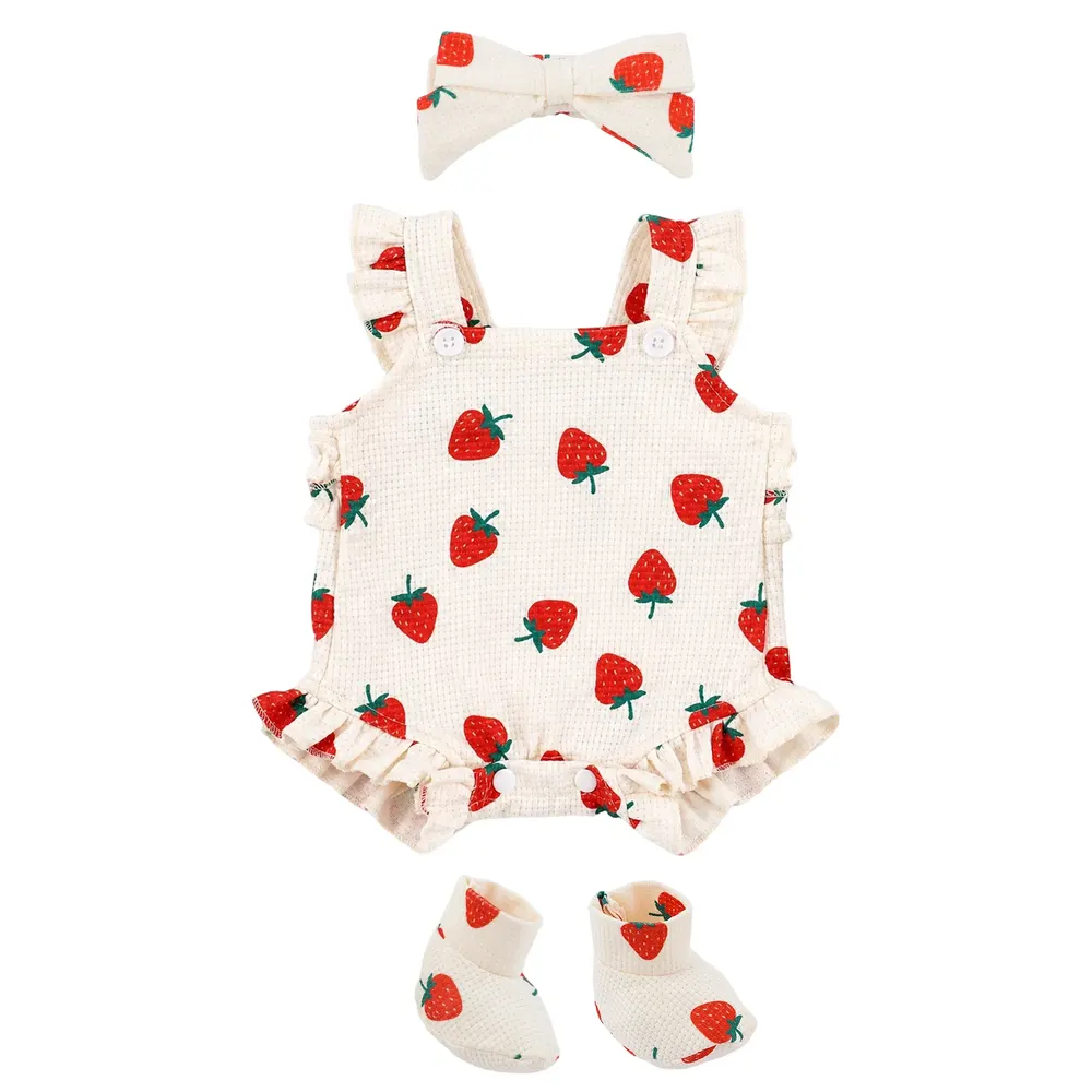 20" Sweet Strawberry Romper Outfit Set 3 Pieces for Reborn Baby Dolls
