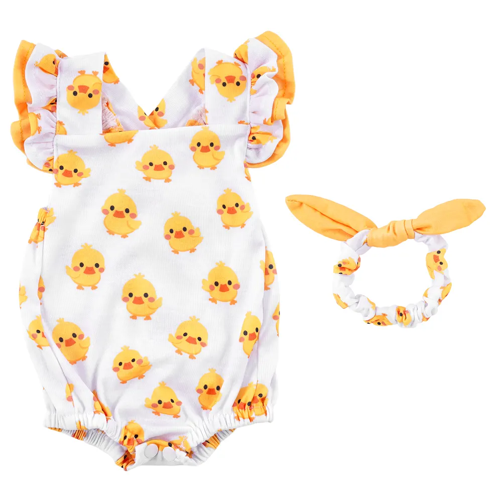 20" Yellow Duck Romper Outfit 3 Pieces for Reborn Baby Dolls, photograph 2