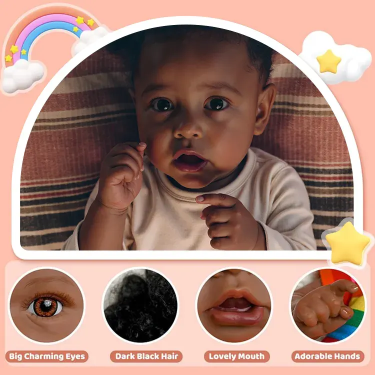 African American 20" Truly Weighted Jamani Black Silicone Toddler Reborn Baby Doll, photograph 2