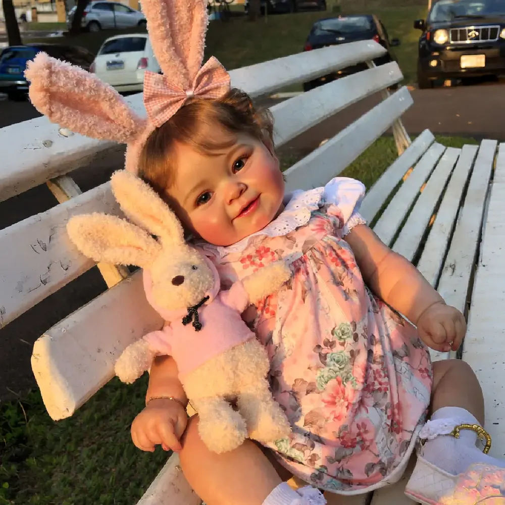 Awake Reborn Baby Girl Doll with Smiling Face, 20" Toddlers with Smooth Brown Hair, photograph 2