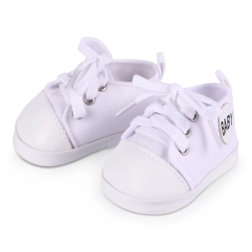 17"-20" Cute Clean White Canvas Shoes for Reborn Baby Doll Clothes Accessories