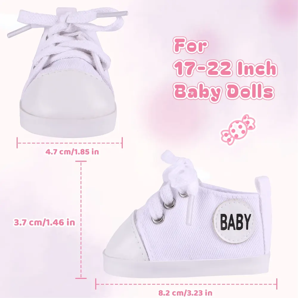 17"-20" Cute Clean White Canvas Shoes for Reborn Baby Doll Clothes Accessories, photograph 4