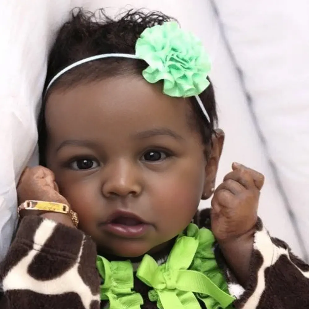 Black 20" African American Black Reborn Silicone Toddler Baby Doll Girl Hayley