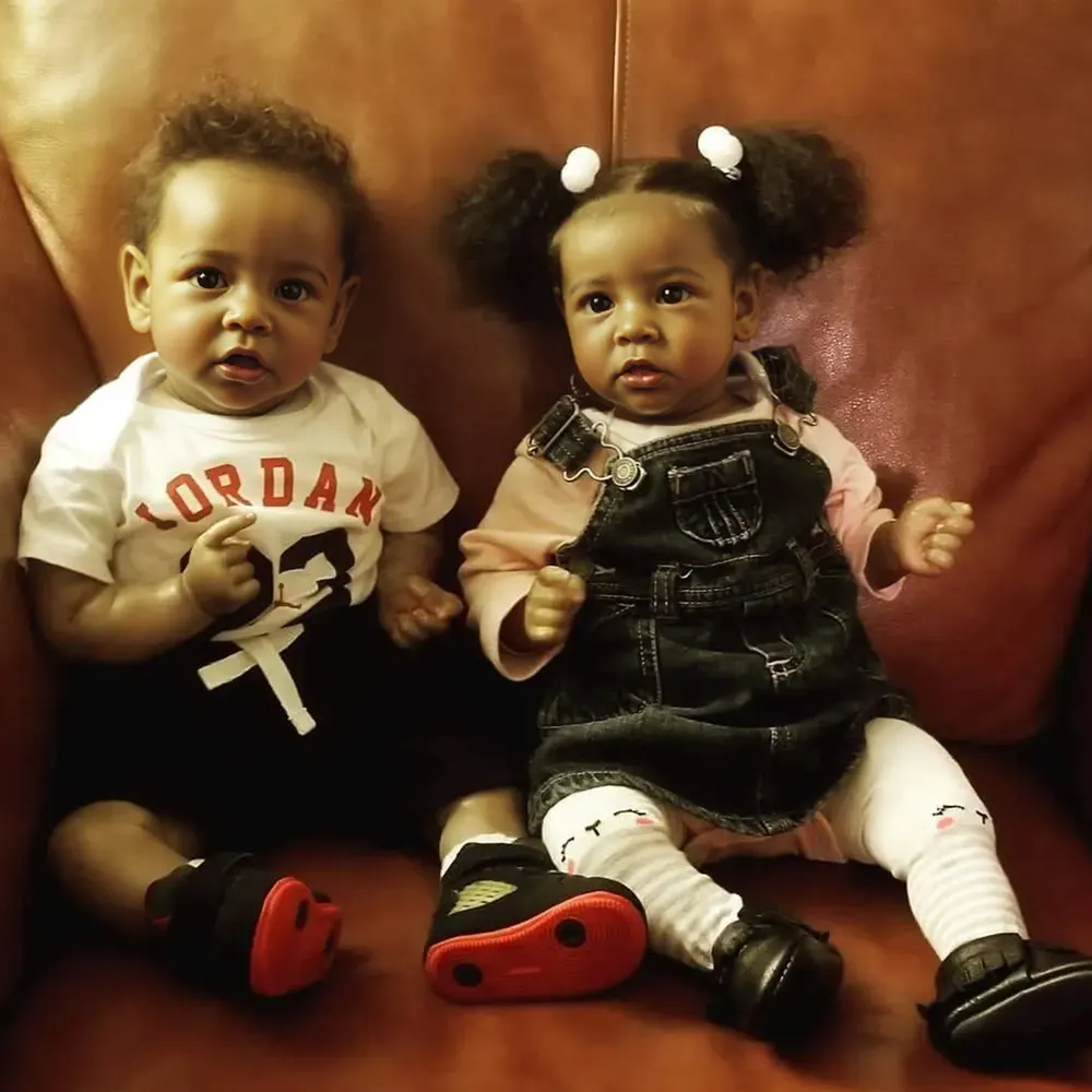 20" African American Black Silicone Twin Sisters Irma and Barbara Toddler Silicone