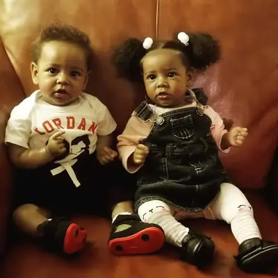 20" African American Black Silicone Twin Sisters Irma and Barbara Toddler Silicone