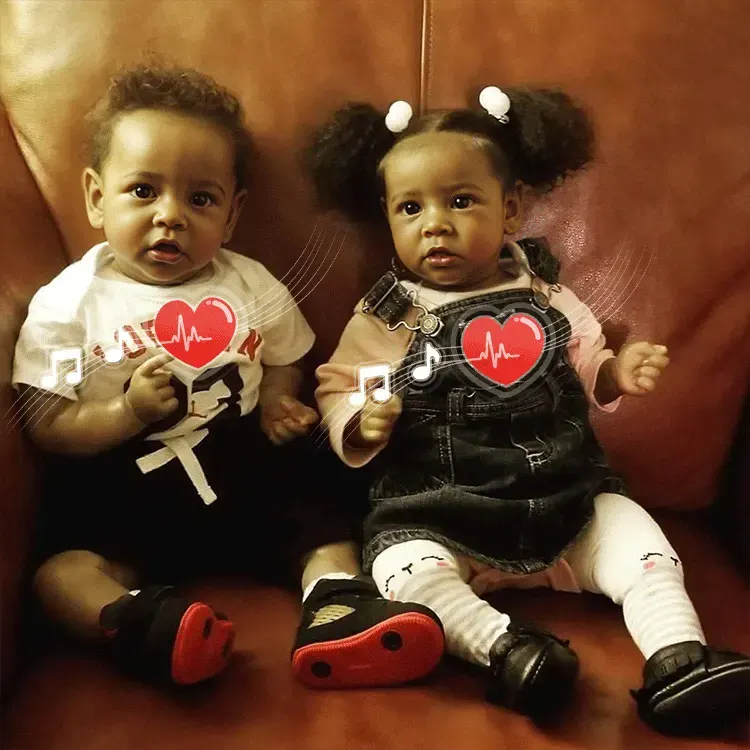 20" African American Black Silicone Twin Sisters Irma and Barbara Toddler Silicone, photograph 2