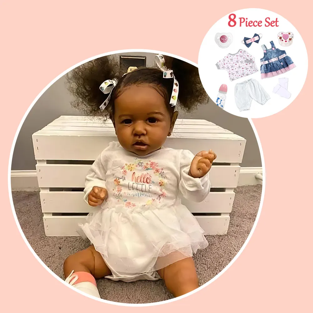 Black African American Black Silicone 20" Diaz Black Toddler Reborn Baby Doll Girl, photograph 4