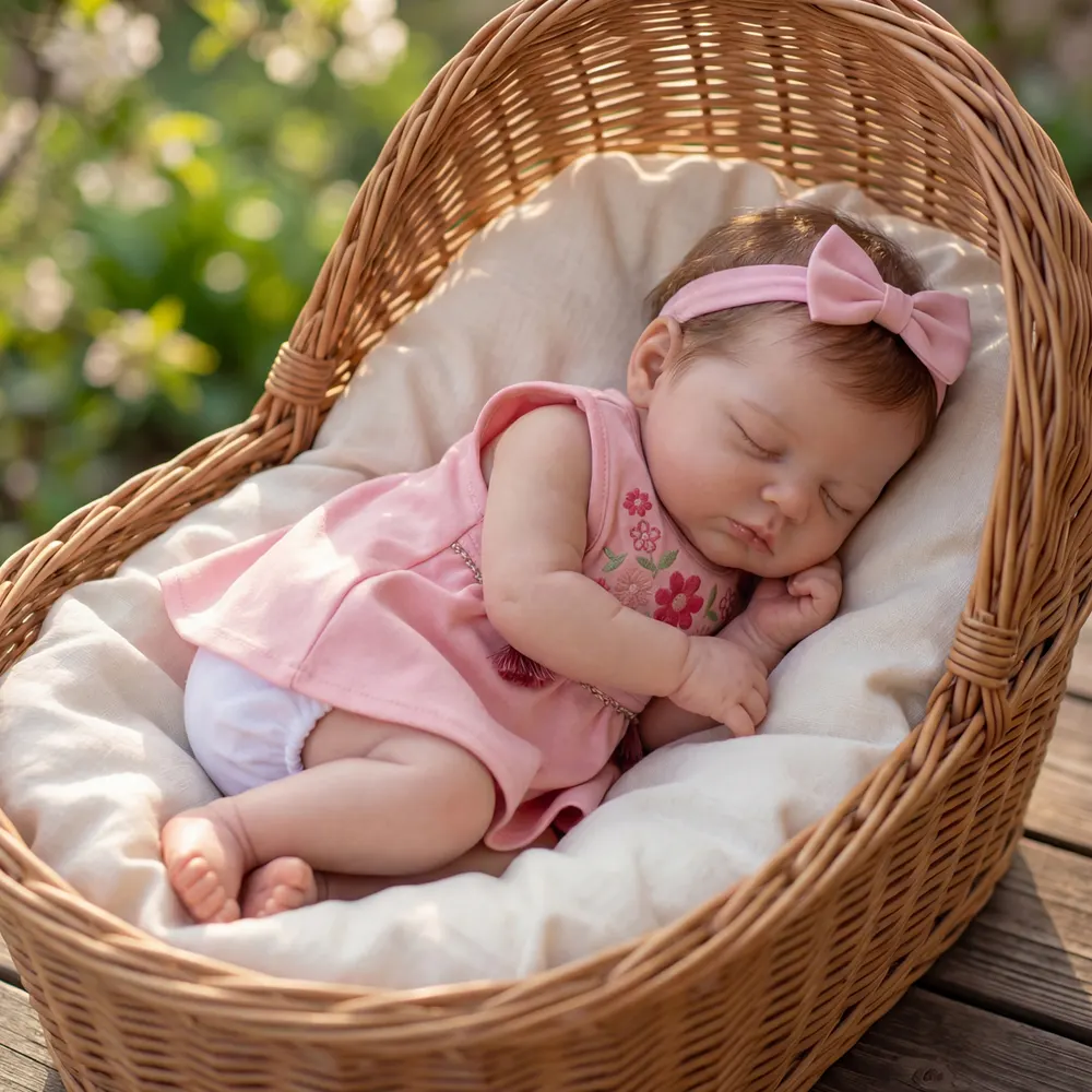 Breathing Reborn Baby Girl with Lifelike Heartbeat, 20" Newborns with Short Brown, photograph 2