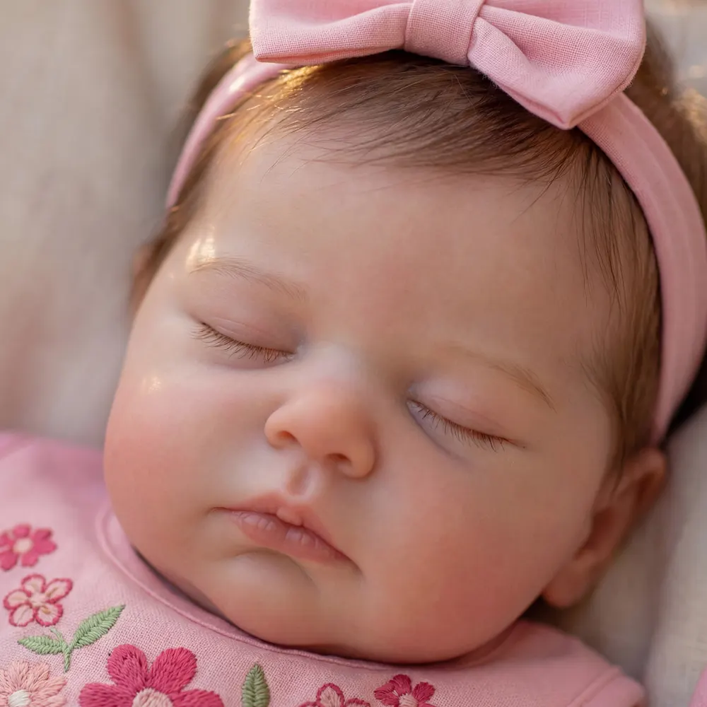 Breathing Reborn Baby Girl with Lifelike Heartbeat, 20" Newborns with Short Brown, photograph 3
