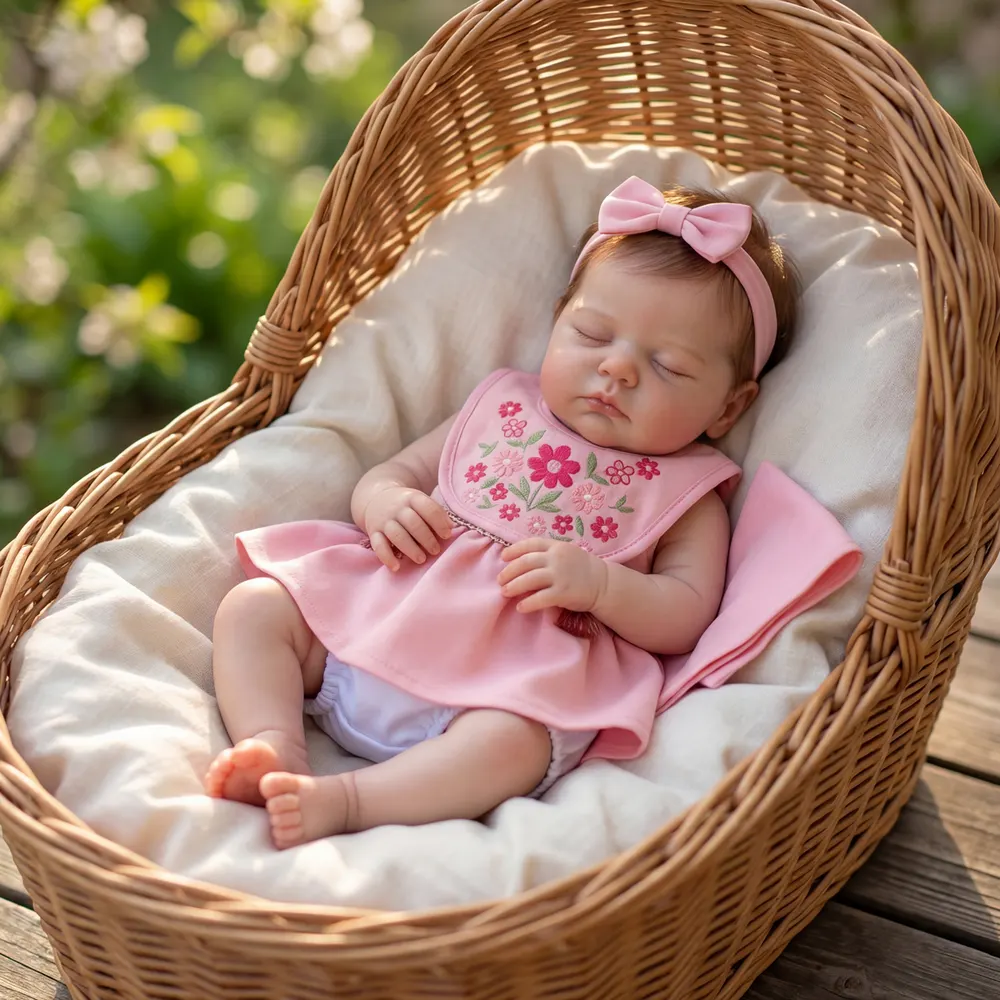 Breathing Reborn Baby Girl with Lifelike Heartbeat, 20" Newborns with Short Brown, photograph 4