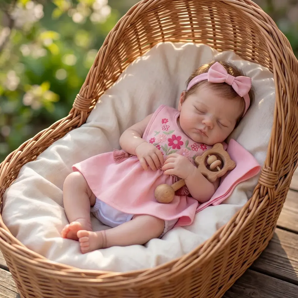 Breathing Reborn Baby Girl with Lifelike Heartbeat, 20" Newborns with Short Brown, photograph 5