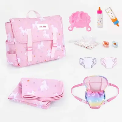 Colourful Unicorn Backpack Accessory Set 14 Pieces for Reborn Baby Dolls
