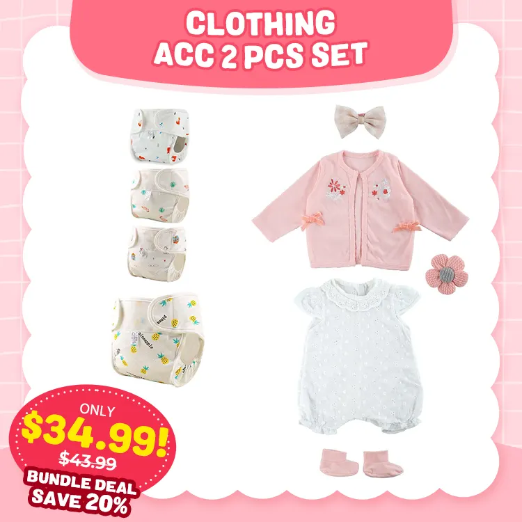 20"-22" Reborn Baby Girl Doll Pink Flower Set with Nappies 9 Pcs Clothing