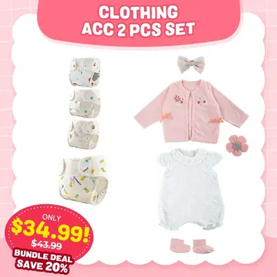 20"-22" Reborn Baby Girl Doll Pink Flower Set with Nappies 9 Pcs Clothing